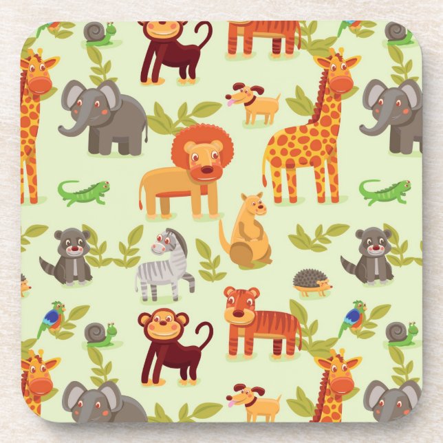 Pattern With Cartoon Animals Coaster (Front)