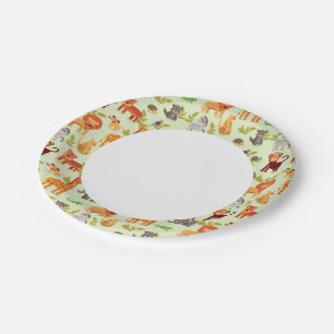 Pattern With Cartoon Animals Paper Plate