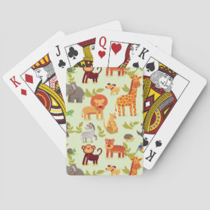 Pattern With Cartoon Animals Playing Cards