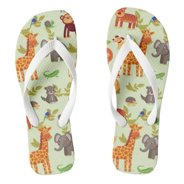 Pattern With Cartoon Animals Thongs (Footbed)