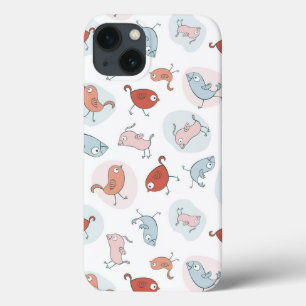 pattern with cartoon birds iPhone 13 case