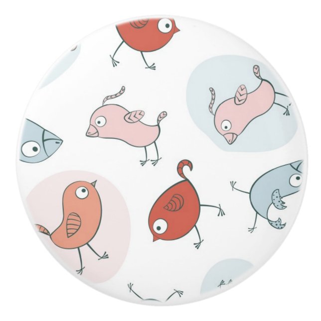 pattern with cartoon birds ceramic knob (Front)
