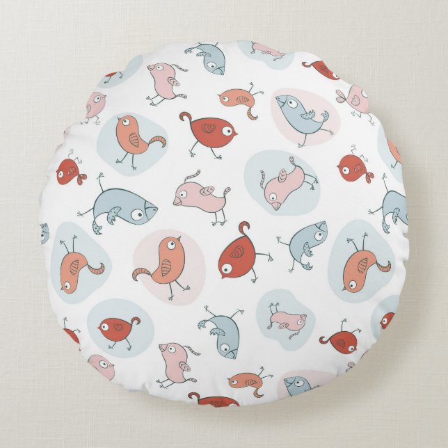 pattern with cartoon birds round cushion (Front)