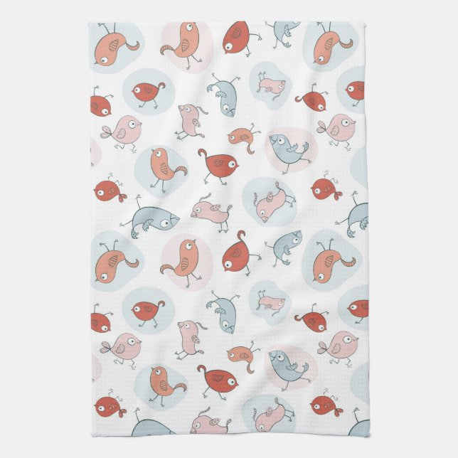 pattern with cartoon birds tea towel (Vertical)