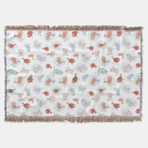 pattern with cartoon birds throw blanket