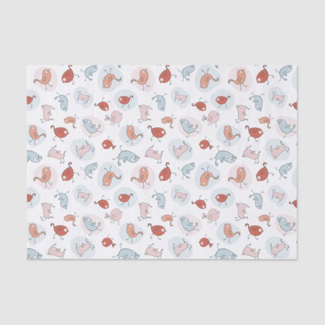 pattern with cartoon birds tissue paper (Front)