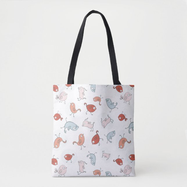 pattern with cartoon birds tote bag (Front)