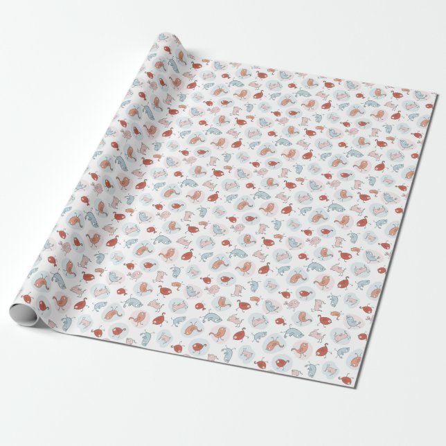 pattern with cartoon birds wrapping paper (Unrolled)