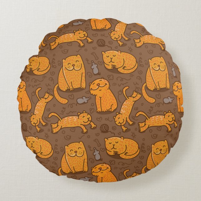 Pattern With Cats Round Cushion (Front)