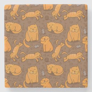 Pattern With Cats Stone Coaster