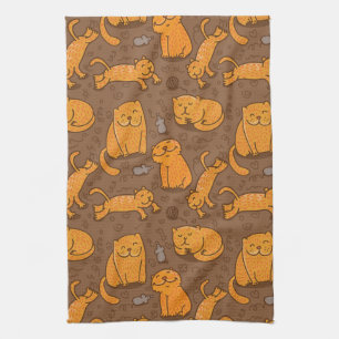 Pattern With Cats Tea Towel