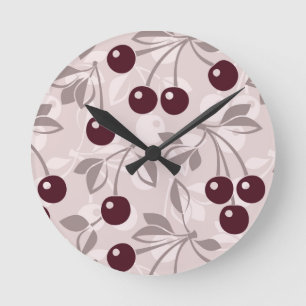 Pattern with Cherries 2 Round Clock