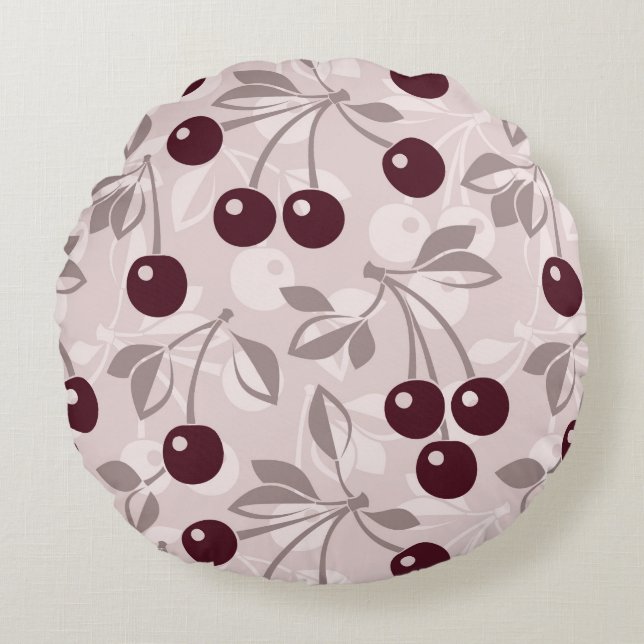 Pattern with Cherries 2 Round Cushion (Front)