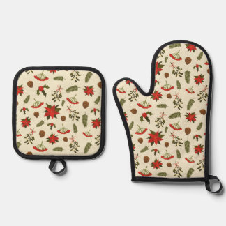 Pattern with Christmas Motifs Oven Mitt & Pot Holder Set