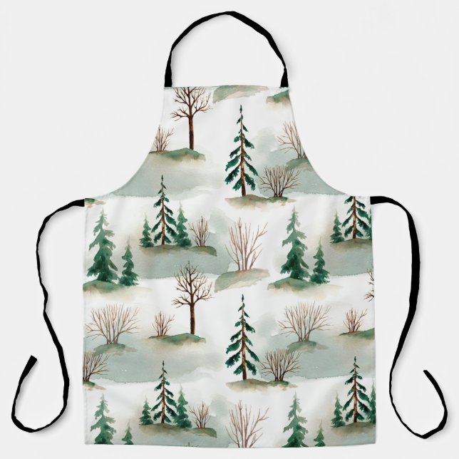 Pattern with Christmas trees, trees and bushes. Bl Apron (Front)