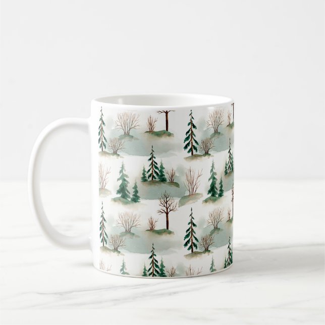 Pattern with Christmas trees, trees and bushes. Bl Coffee Mug (Left)