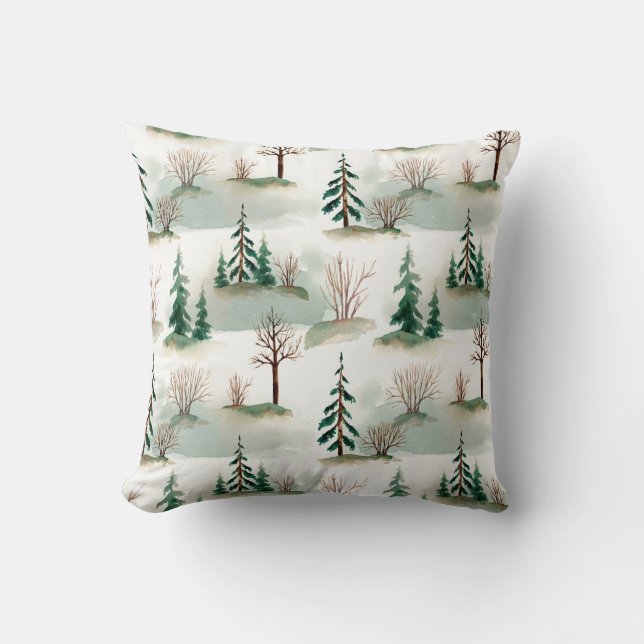 Pattern with Christmas trees, trees and bushes. Bl Cushion (Front)