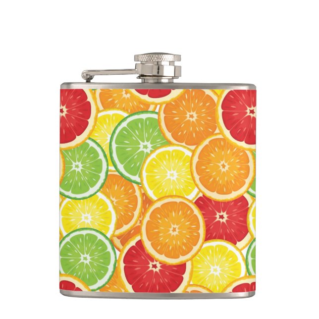 Pattern with citrus fruits hip flask (Front)