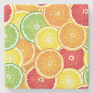 Pattern with citrus fruits stone coaster