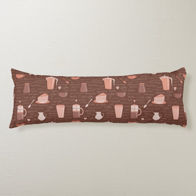 Pattern with coffee related elements body cushion (Front)