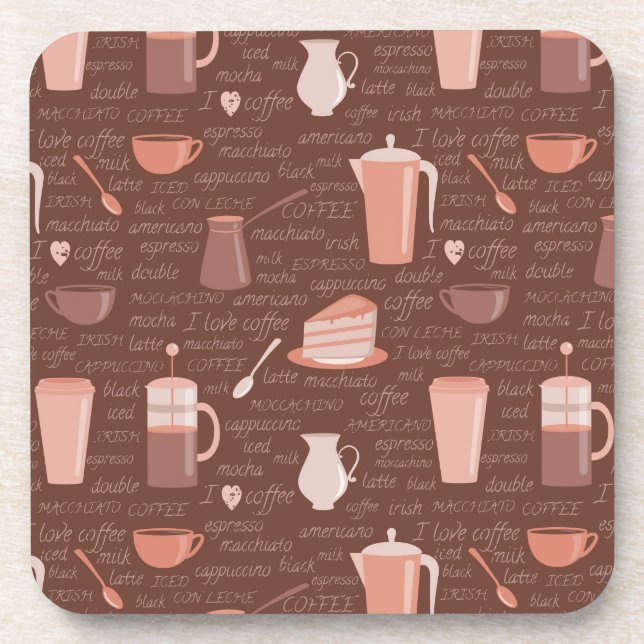 Pattern with coffee related elements coaster (Front)