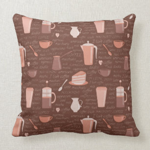 Pattern with coffee related elements cushion