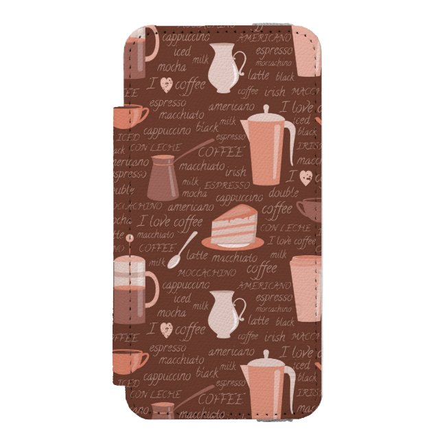 Pattern with coffee related elements incipio iPhone wallet case (Folio Front)
