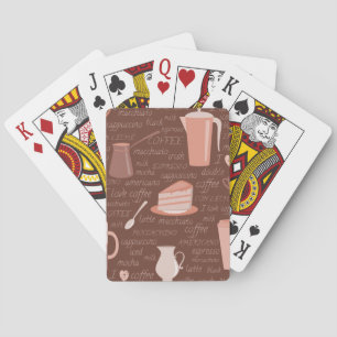 Pattern with coffee related elements playing cards
