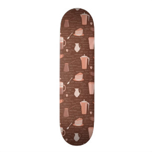 Pattern with coffee related elements skateboard
