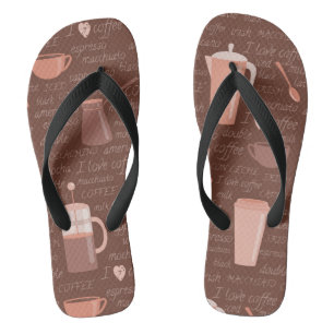Pattern with coffee related elements thongs