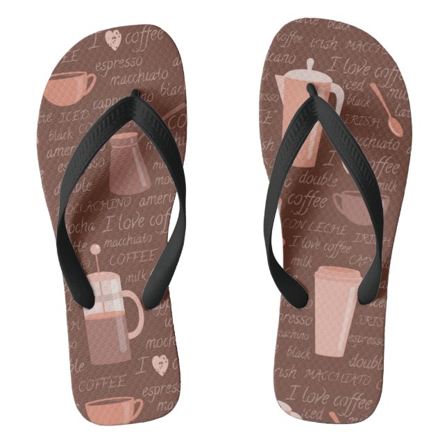 Pattern with coffee related elements thongs (Footbed)