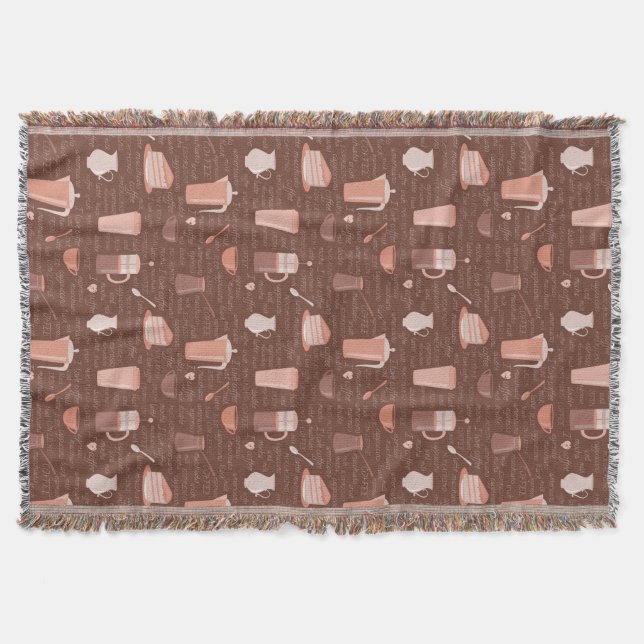 Pattern with coffee related elements throw blanket (Front)