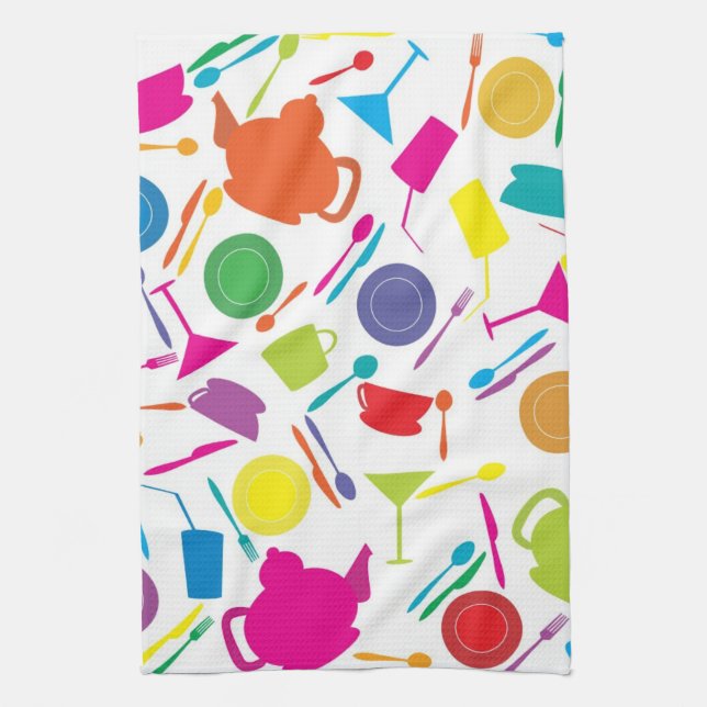 Pattern With Coloured Kitchen Stuff Tea Towel (Vertical)