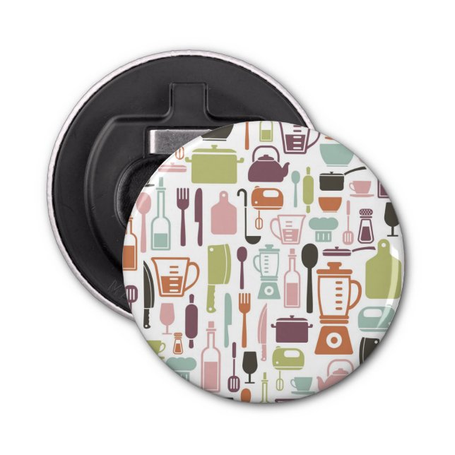 Pattern with colourful cooking icons bottle opener (Front)
