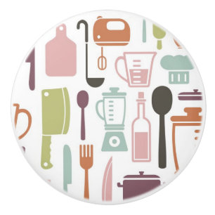Pattern with colourful cooking icons ceramic knob