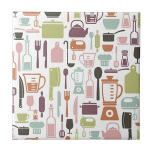 Pattern with colourful cooking icons ceramic tile
