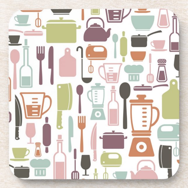 Pattern with colourful cooking icons coaster (Front)