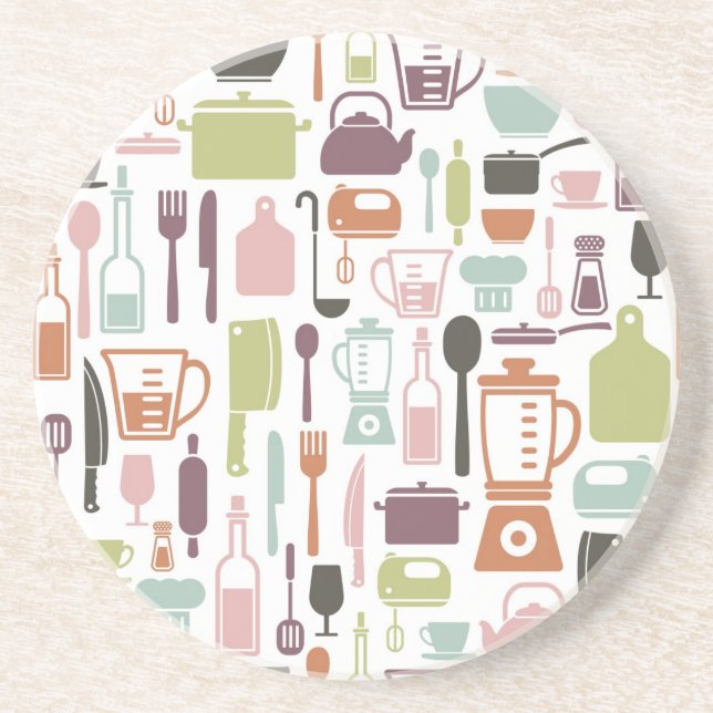 Pattern with colourful cooking icons coaster (Front)