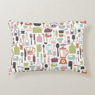 Pattern with colourful cooking icons decorative cushion