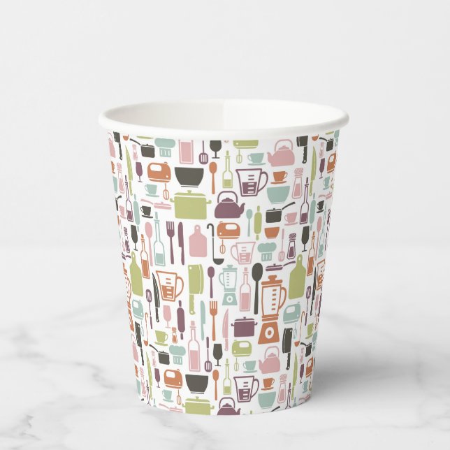 Pattern with colourful cooking icons paper cups (Left)
