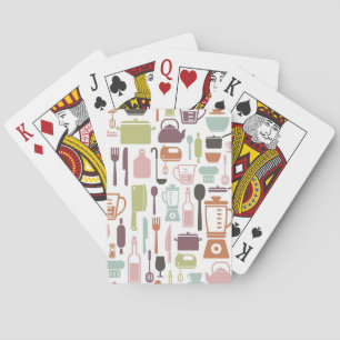 Pattern with colourful cooking icons playing cards