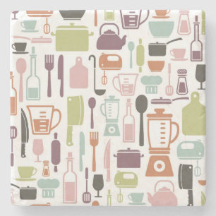 Pattern with colourful cooking icons stone coaster