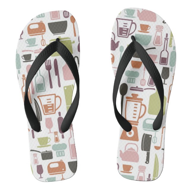 Pattern with colourful cooking icons thongs (Footbed)