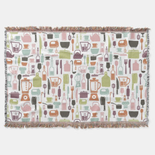 Pattern with colourful cooking icons throw blanket