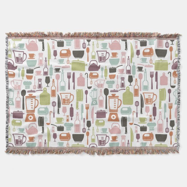 Pattern with colourful cooking icons throw blanket (Front)