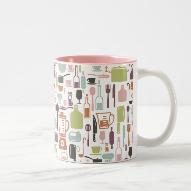 Pattern with colourful cooking icons Two-Tone coffee mug (Right)