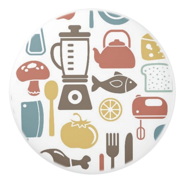 Pattern with cooking icons ceramic knob (Front)