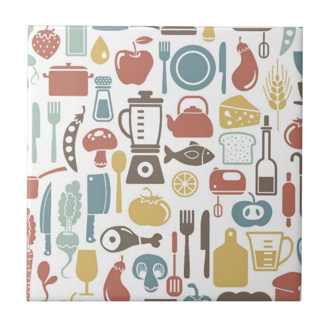 Pattern with cooking icons ceramic tile (Front)