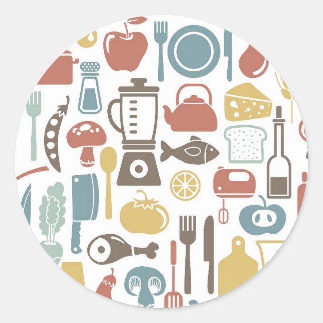 Pattern with cooking icons classic round sticker (Front)