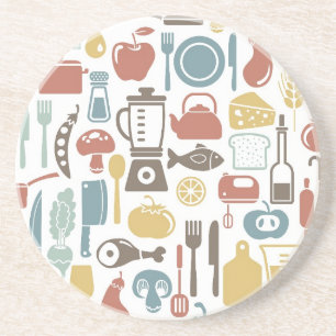 Pattern with cooking icons coaster